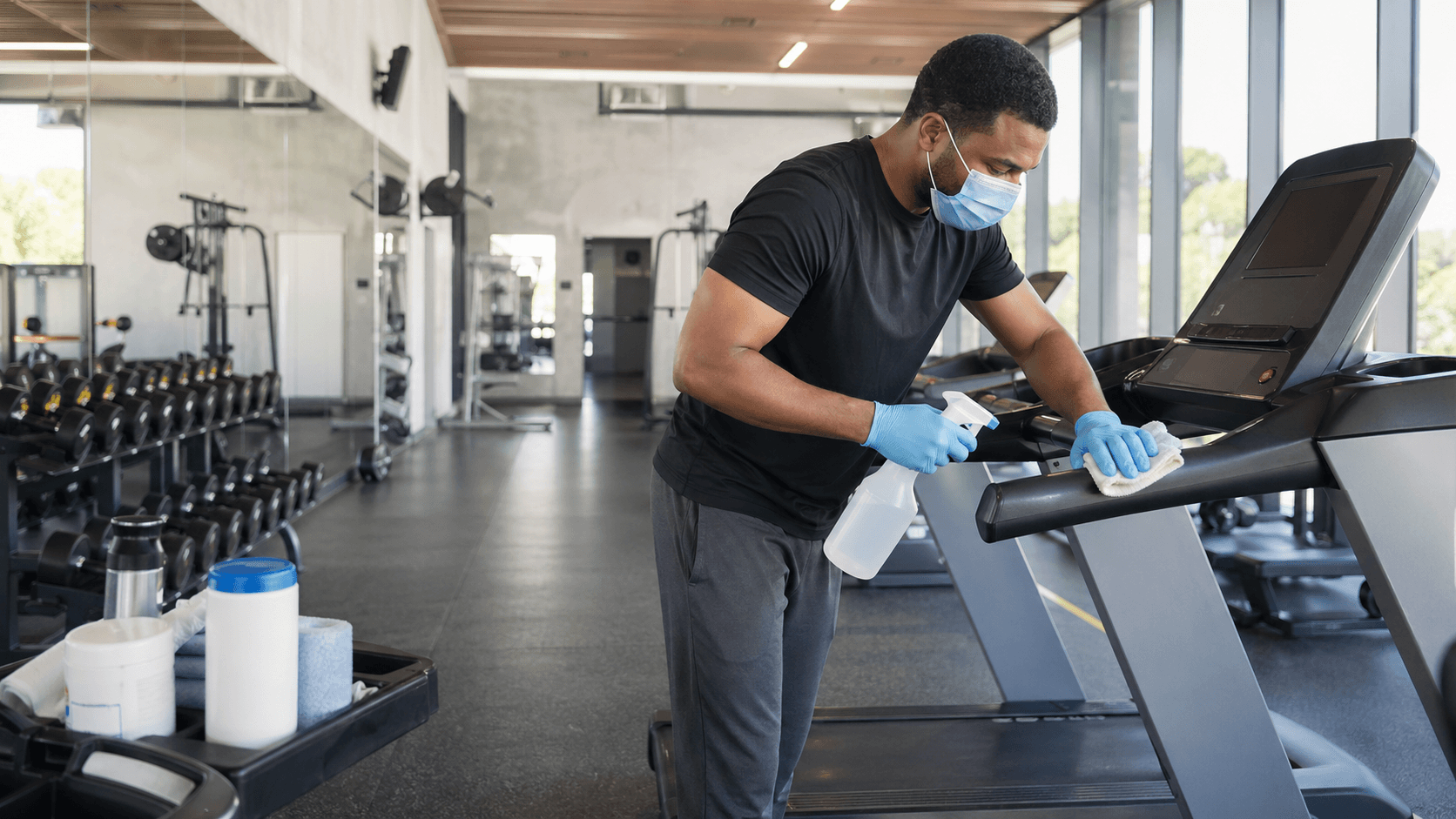 Gyms cleaning environment maintained by ServiceHelpers.