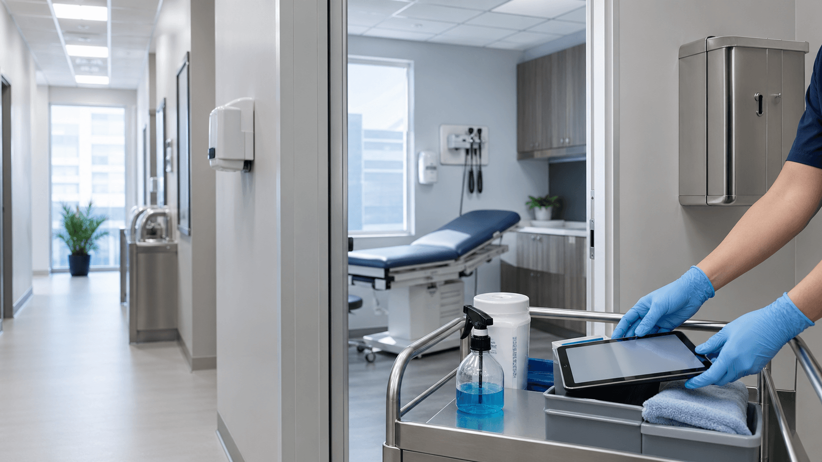 Healthcare cleaning environment maintained by ServiceHelpers.
